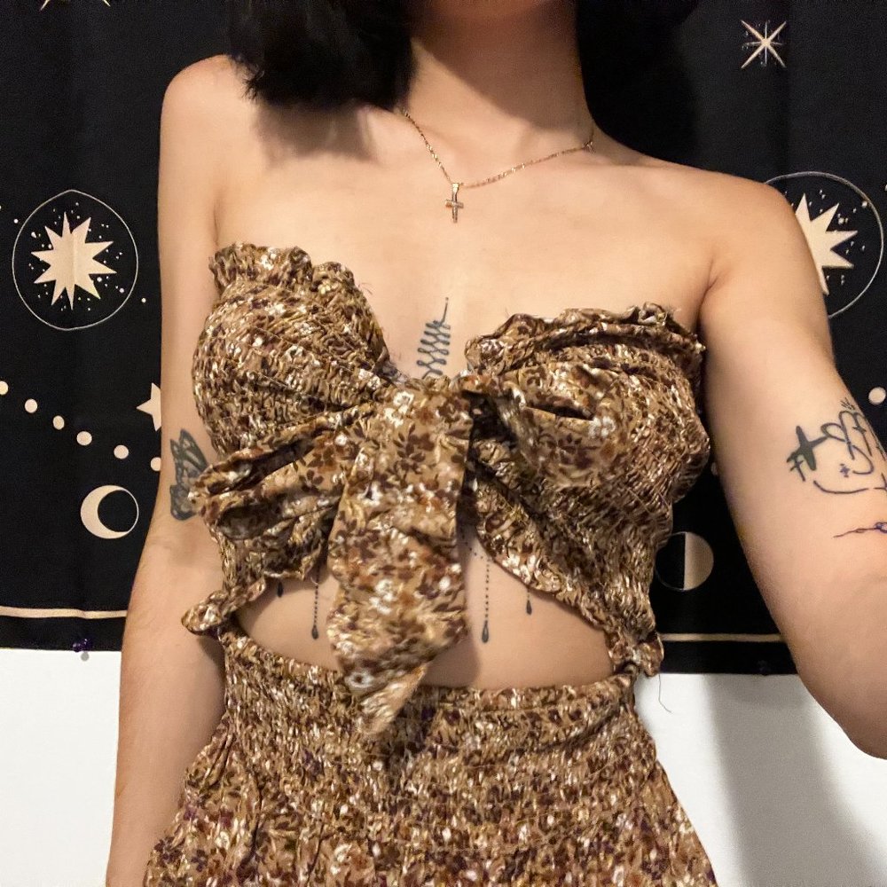 Brown Floral One Piece Top and Bottom